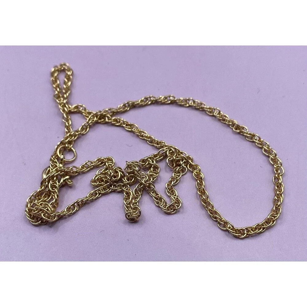 Gold Tone Rope Chain Necklace Spring Ring Clasp Yellow Link Dainty Style 17”